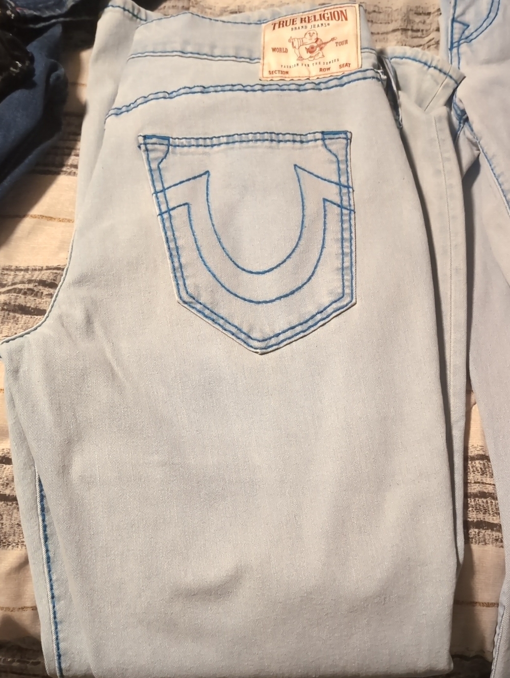 True Religion Pale Blue Denim Jeans with Signature Pocket Stitch
